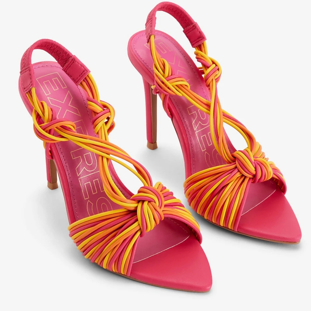 Express Pink and Yellow Strappy Heels - Picture 2 of 15